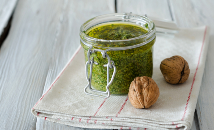 Yam Bites with Kale and Walnut Pesto